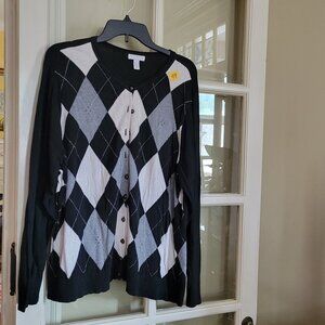 Sweater	3x	long sleeve	harlequin, diamonds, silver , small